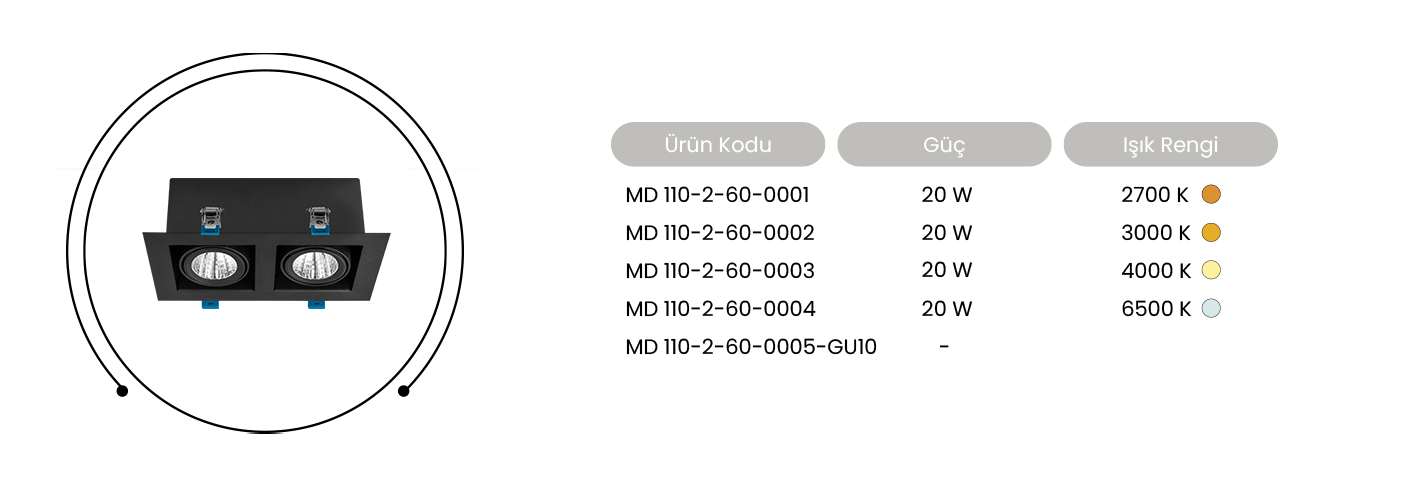 Masialux Ledli Sıva Altı Spot Armatür MD 110-2-60