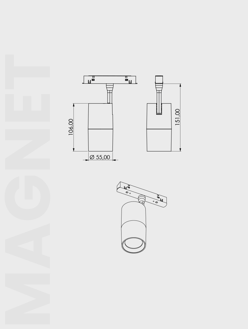 Masialux MRM 100-55 Magnetic Track Spot Magnetic Track Spotlight armatürü